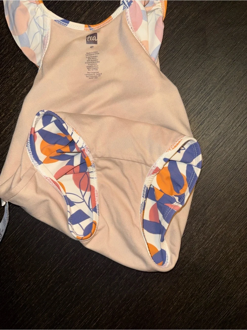 Tea Collection Orange & Purple Leaf Print Ruffle One-Piece Swimsuit